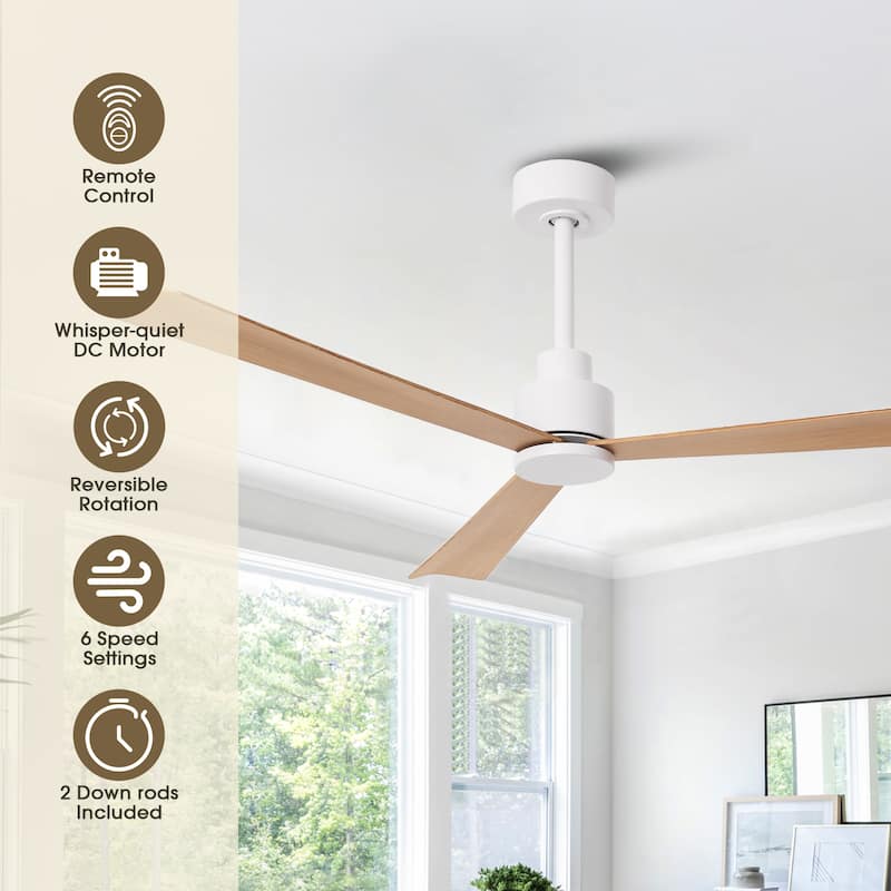 52-inch Farmhouse White Remote Indoor Ceiling Fan without Lights