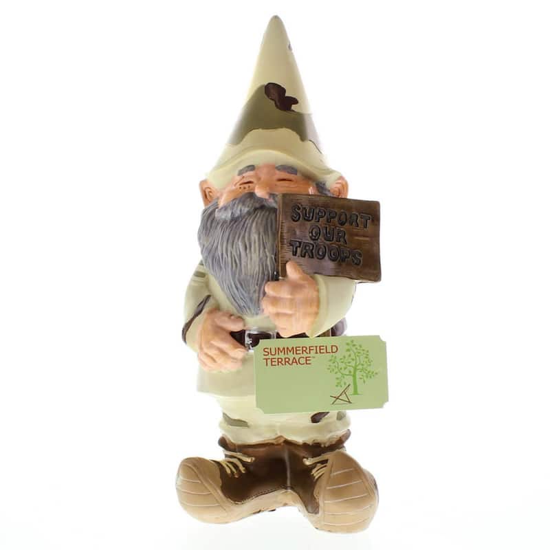 Gnome "Support Our Troops" Outdoor Garden Statue 11.25" Beige Brown