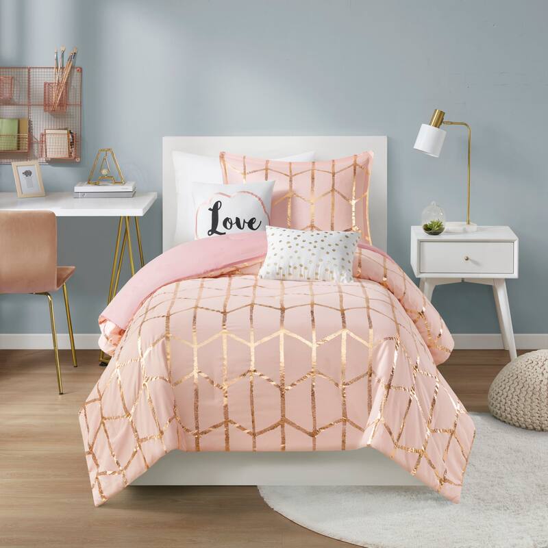 Intelligent Design Khloe 5-pc. Metallic Printed Comforter Set - Blush/Gold - Twin - Twin XL