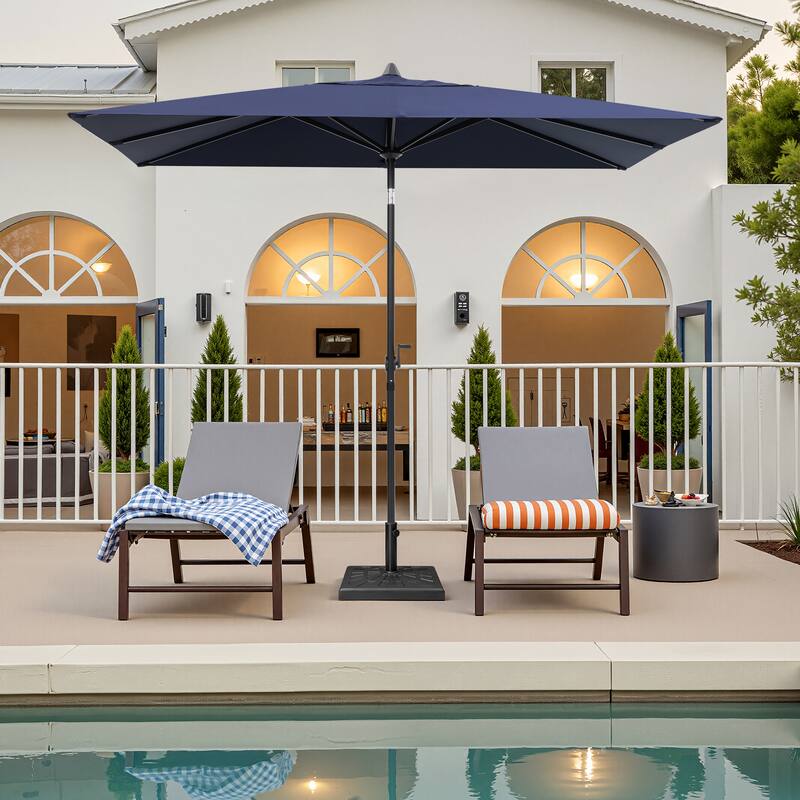 Crestlive Products 9 x 5 FT Patio Outdoor Rectangular Market Umbrella with Base - Navy Blue