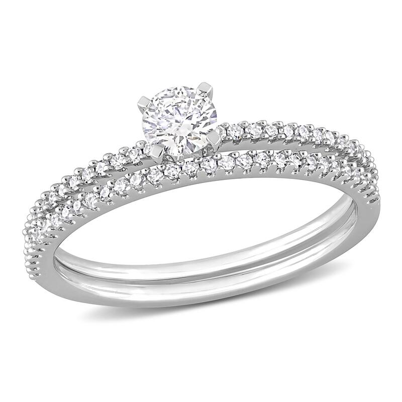 Miadora 1/2ct TDW Diamond Solitaire Bridal Ring Set in 14k White Gold