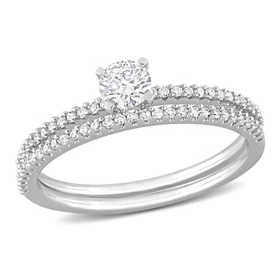 Miadora 1/2ct TDW Diamond Solitaire Bridal Ring Set in 14k White Gold