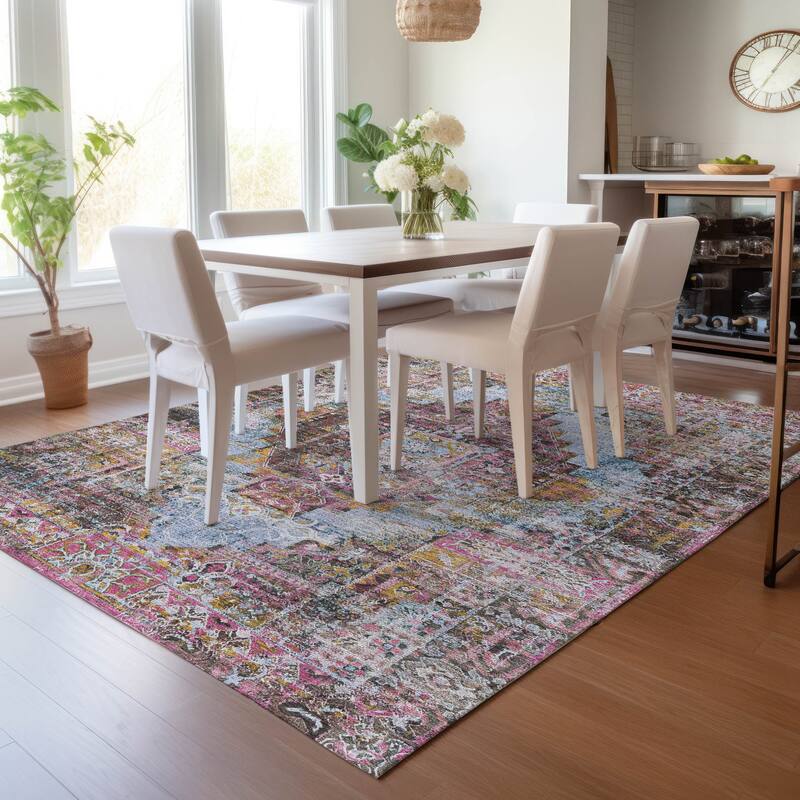 Machine Washable Indoor/Outdoor Boho Traditional Chantille Rug