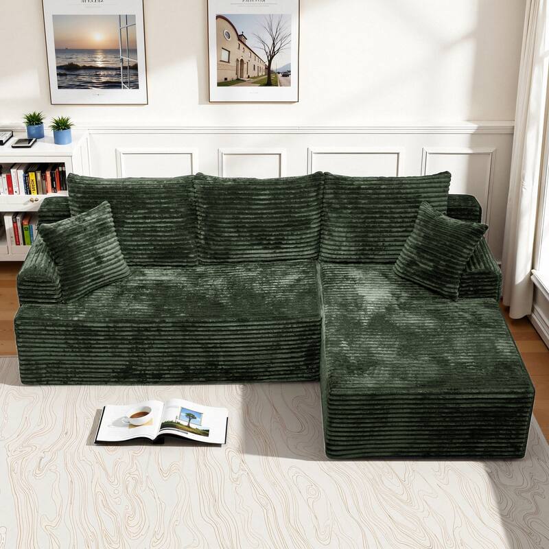 L-Shaped Corner Sectional Sofa Set with Side Chaise Lounge, Soft Foam Cushion Modular Sofa Corduroy Leisure Couch