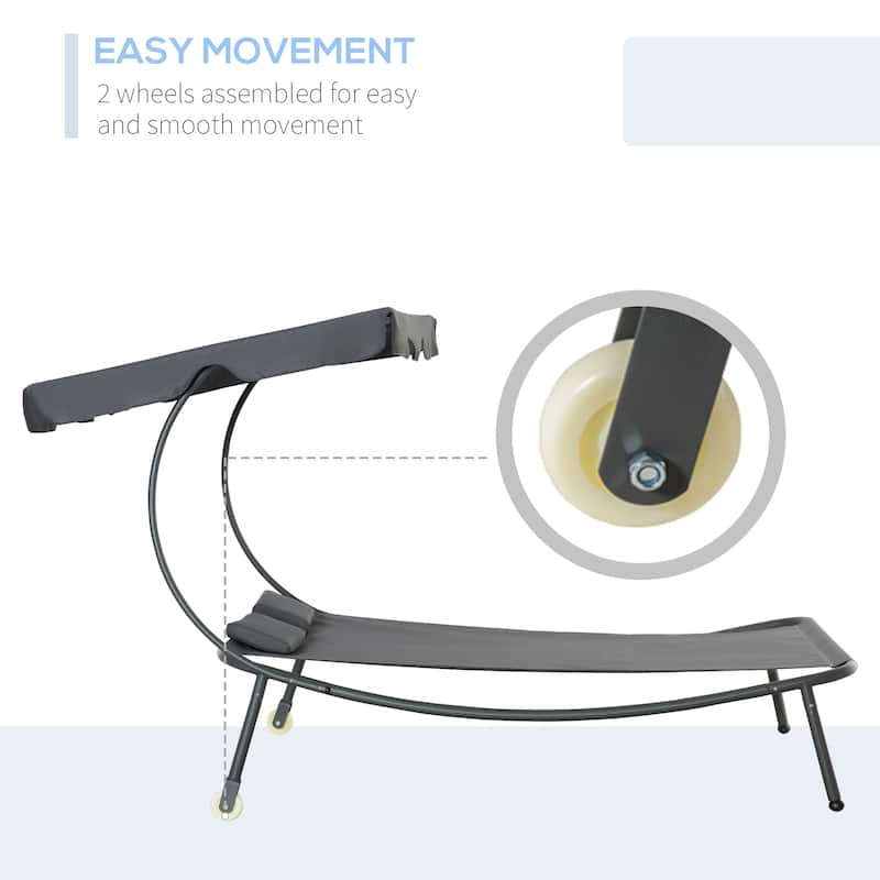 Outsunny Patio Double Chaise Lounge Chair, Outdoor Wheeled Hammock Daybed with Adjustable Canopy and Pillow
