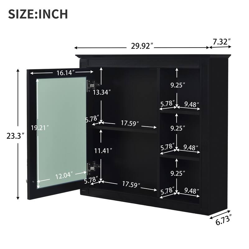 Wall Mounted Bathroom Storage Cabinet, Modern Bathroom Wall Cabinet with Mirror, 3 Open Shelves (Not Include Bathroom Vanity )