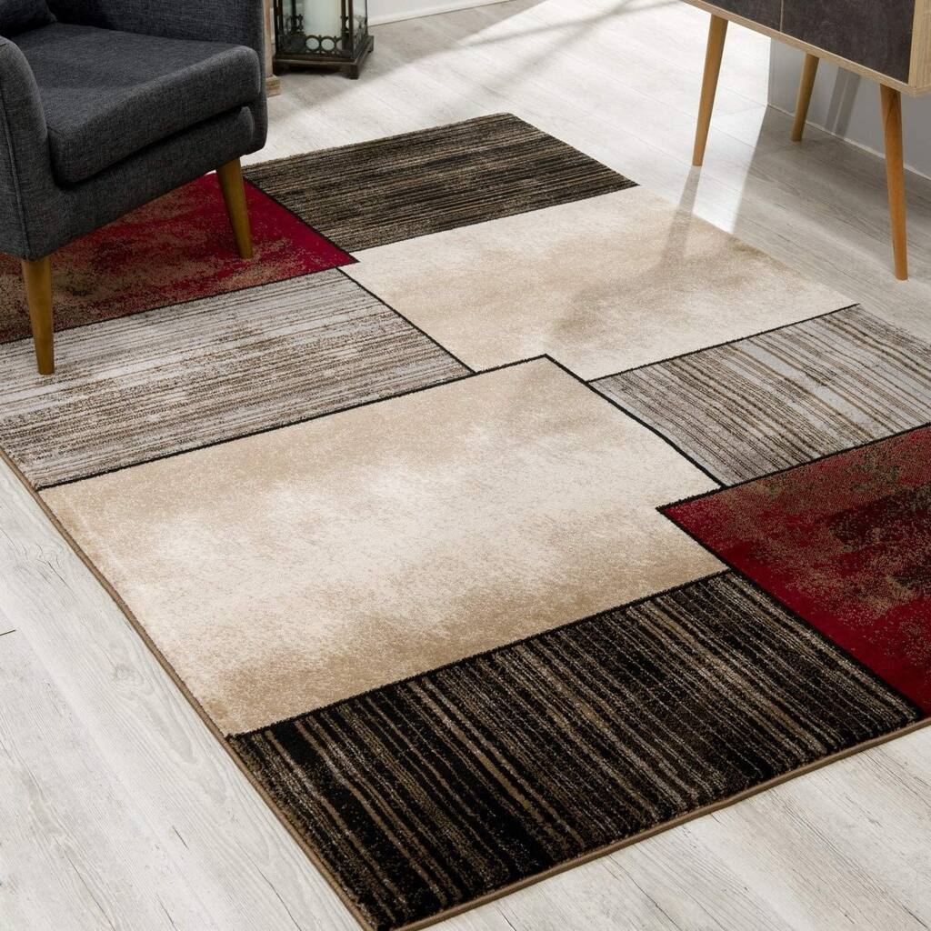 Overlap Blocks Wool Rug Brown Overlapped Blocks Area Rug - Overstock - 35179401