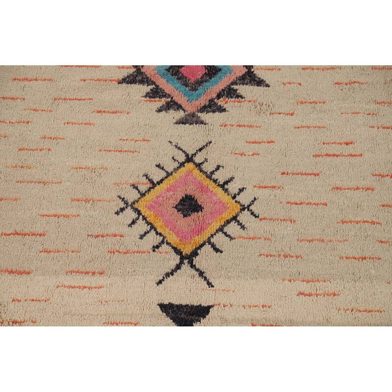 Geometric Plush Moroccan Area Rug Hand-Knotted Wool Carpet - 8'2" x 10'7"