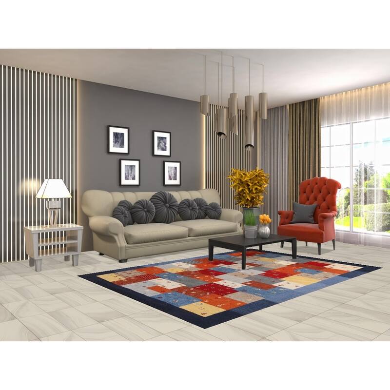 Geometric Gabbeh Indian Area Rug Tribal Hand-Tufted Wool Carpet - 5'3" x 7'7"