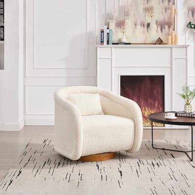 Swivel Accent Chair, 360-degree Swivel Barrel Chair with Teddy Upholstery, Comfy Pumpkin-Shaped Swivel Chair