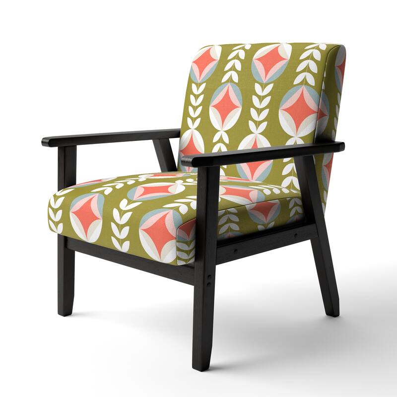 Designart "Retro Botanical Pattern I" Upholstered Mid-Century Accent Chair - Arm Chair - Arm Chair