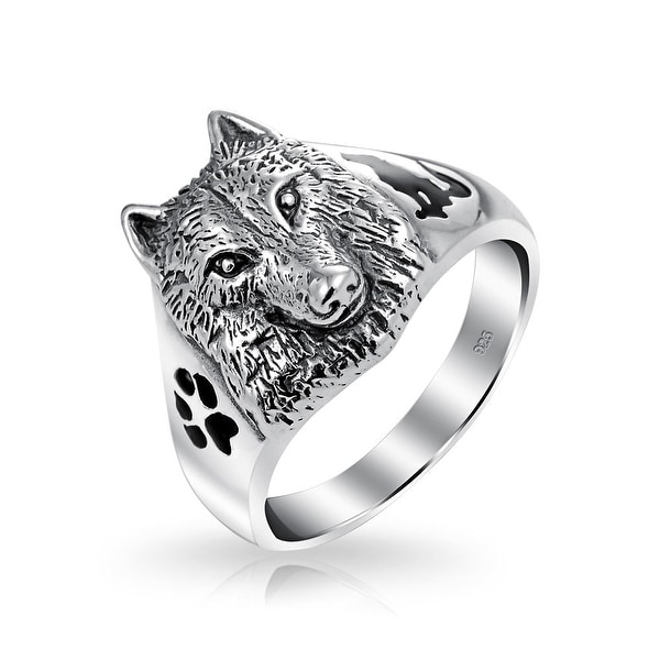 Hunter Animal Paw Print Wolf Signet Ring Oxidized 925 Sterling Silver