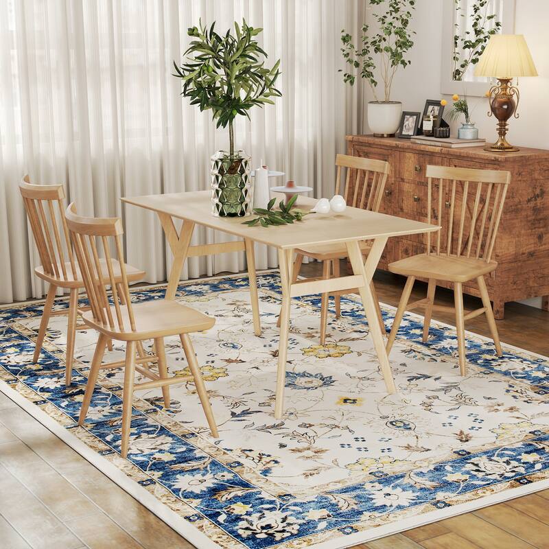 HOMCOM Area Rug 8x10, Machine Washable Rug, Non-Slip Boho Floral Print Floor Cover Foldable Carpet for Living Room
