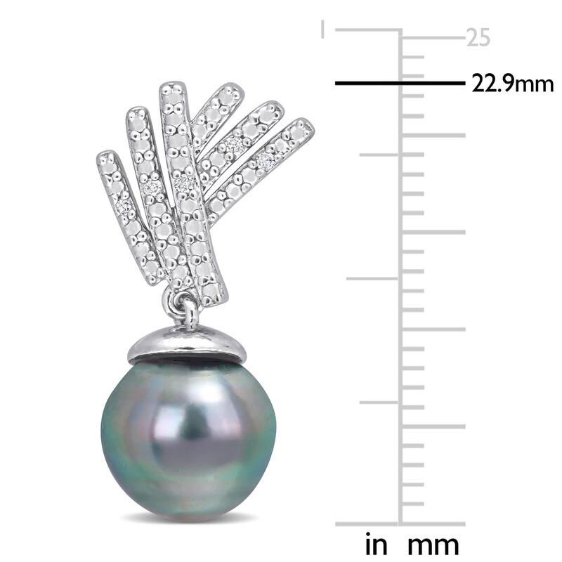Miadora 9.5-10mm Black Tahitian Cultured Pearl and Diamond Accent Drop Earrings in Sterling Silver