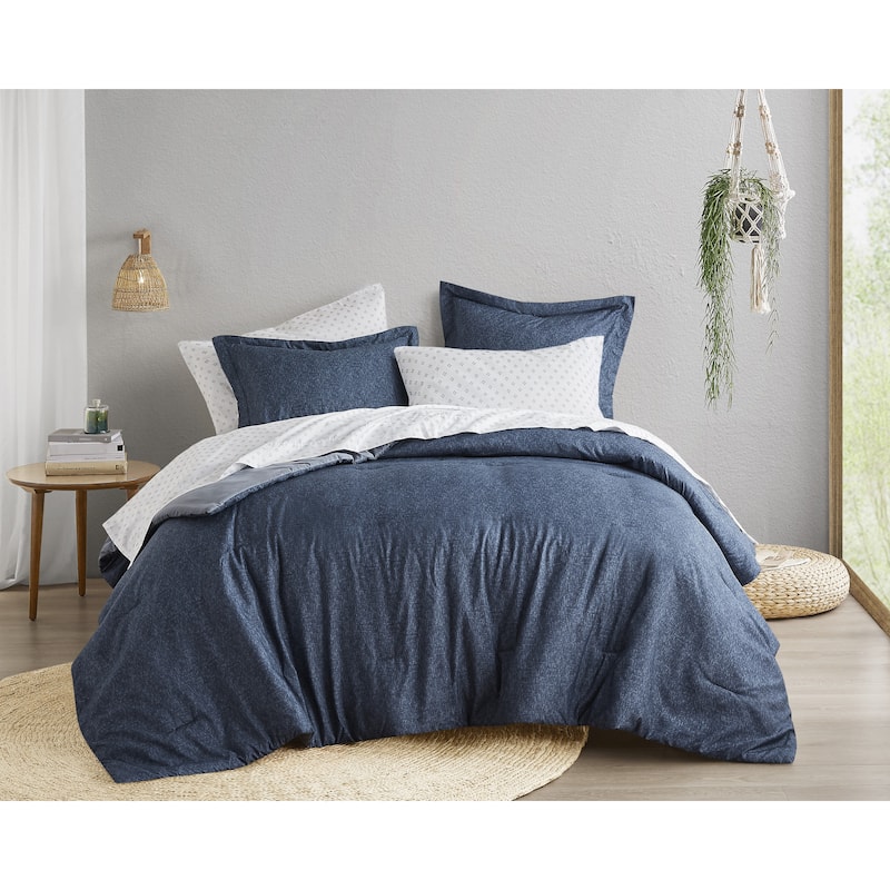 Chelsea Square Reese Chambray Print Microfiber Comforter Set with Bed Sheets - Navy - Queen