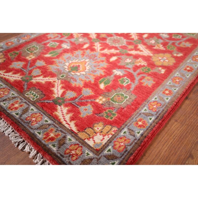 Hand Knotted Oriental 100% Wool Carpet Traditional Floral Red Kazak Area Rug - 3' 1'' X 2' 1''
