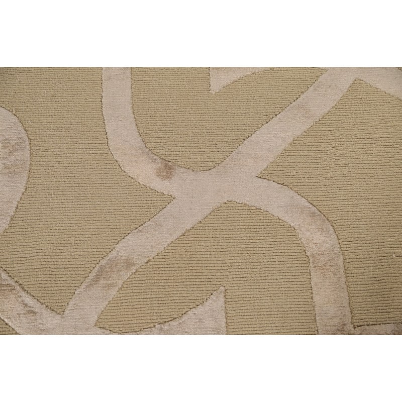 Geometric Nepalese Modern Area Rug Handmade Wool Carpet Beige - 9'2" x 11'10"