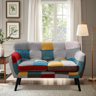 Mid Century Modern Fabric Accent Chairs with Rubber Wood Legs for Living Room