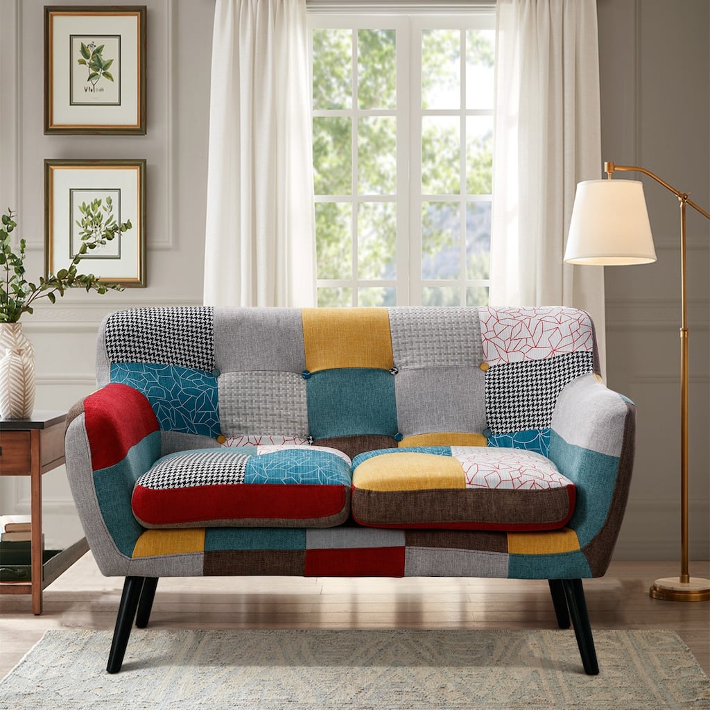 Mid Century Modern Fabric Accent Chairs with Rubber Wood Legs for Living Room