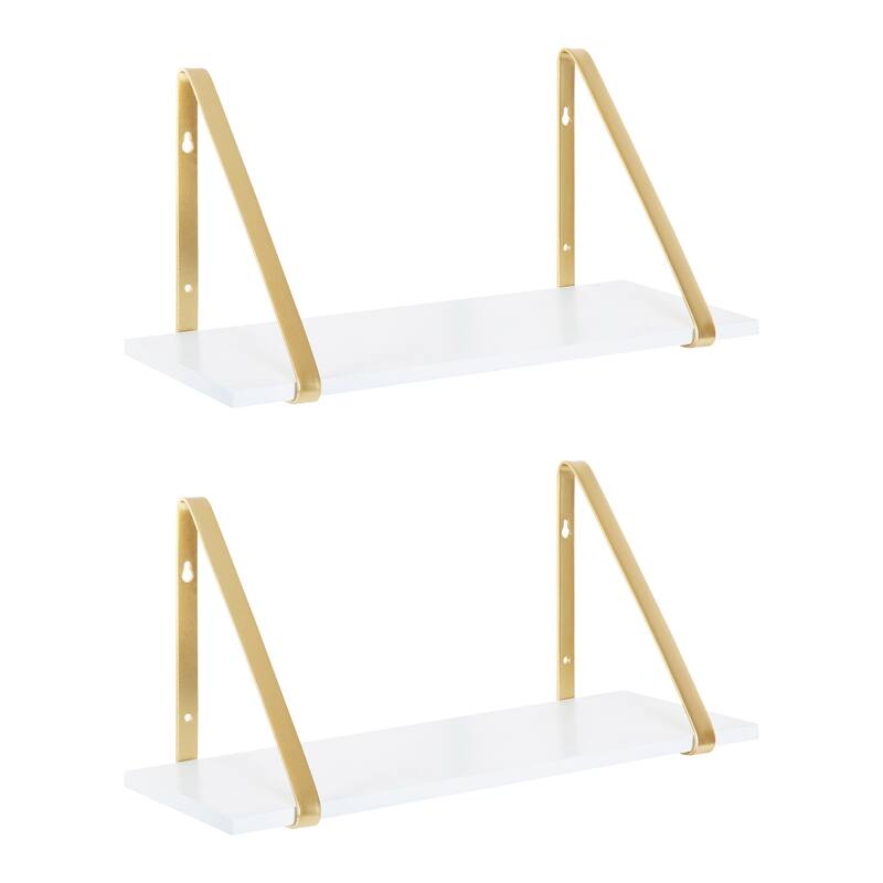 Kate and Laurel Soloman Wood 2 Piece Shelves with Metal Brackets - 2 Piece 18 Inches - White/Gold