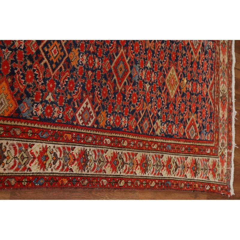 Pre-1900 Antique Blue Malayer Persian Runner Rug Handmade Wool Carpet - 3'2"x 16'7"