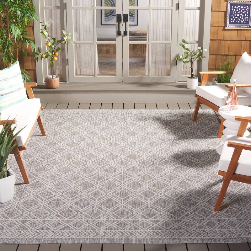 SAFAVIEH Courtyard Siggerdur Transitional Indoor/Outdoor Rug - 8' x 10' - Ivory/Beige Grey