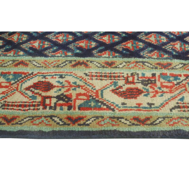 Fine Vintage Distressed Aldys Navy/Beige Runner - 3'5" x 10'2"