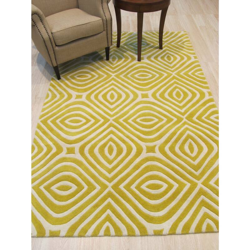 Yellow Hand-Tufted Wool Transitional Rectangle Rug, 5 x 8 - Stylish wool rug with soft durable pile. - N/A