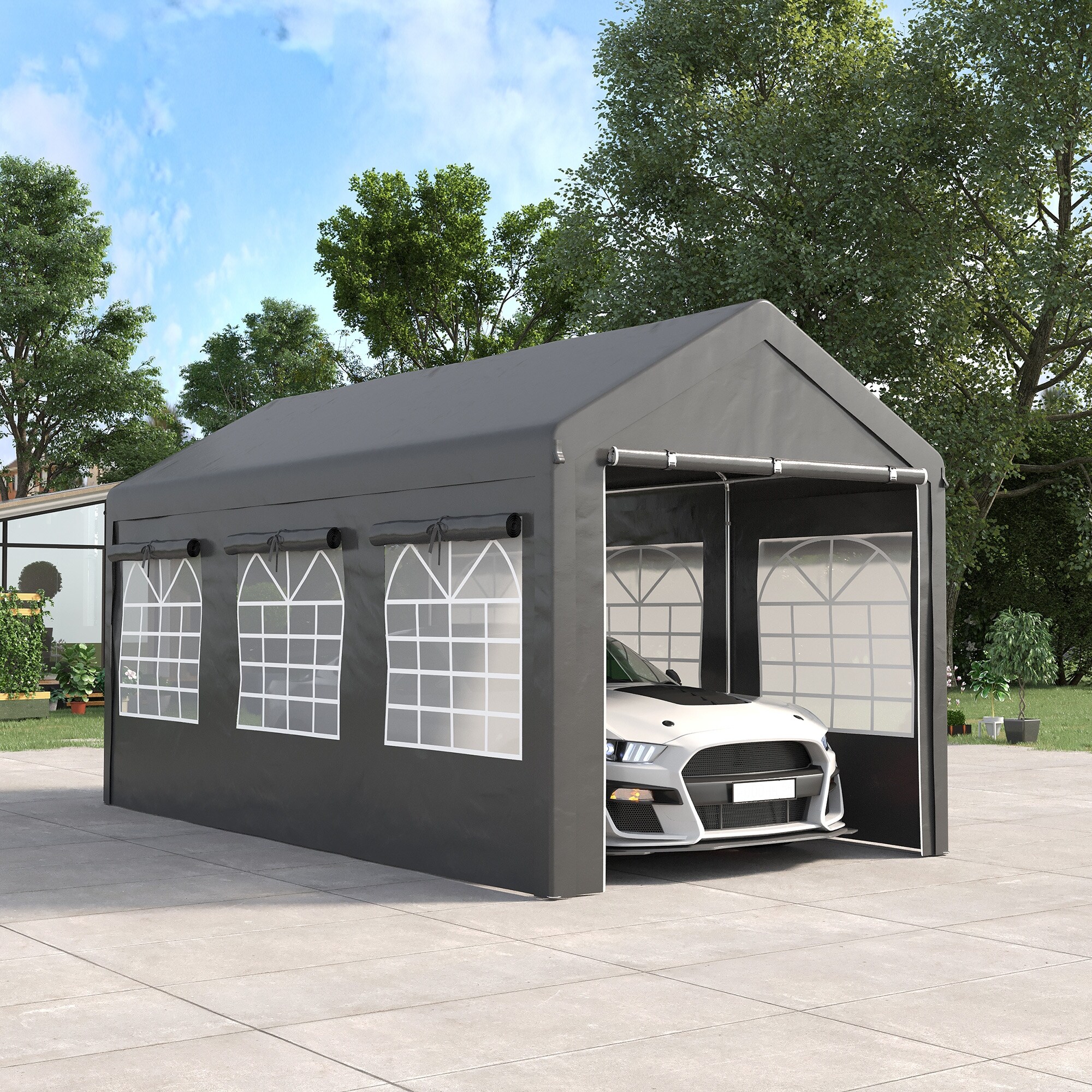 Outsunny 10 x 20 Party Tent Carport Height Adjustable Portable Garage Large Outdoor Canopy Tent White