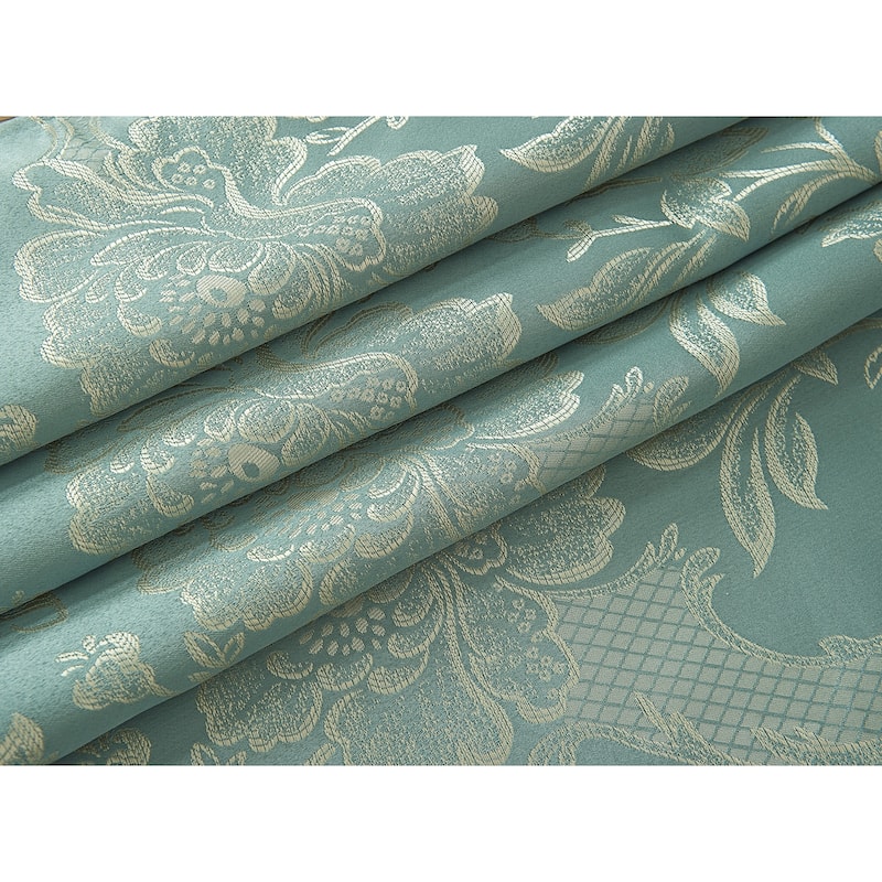 Rosalie Floral/Damask Textured Jacquard Single Rod Pocket Curtain Panel w/ Attached Valance - 54 x 84 in. - 54 x 84 in.