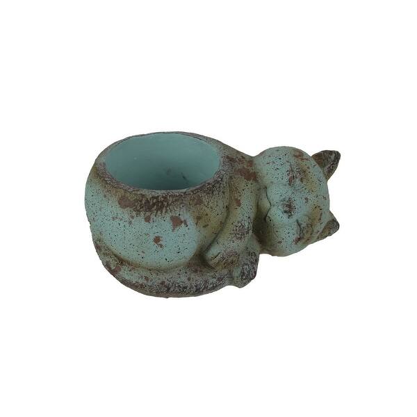 Shop Ceramic Aged Turquoise Sleeping Cat Planter Rustic Succulent