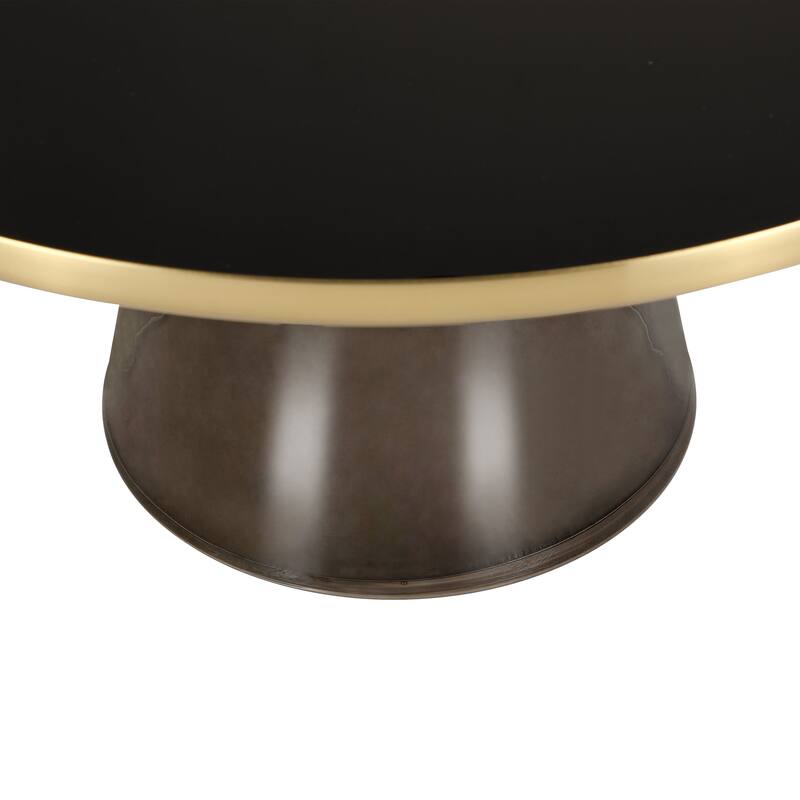 30-Inch Round Coffee Table Glass/Stone Tabletop with Gold Iron Rim Frame Glass Pedestal Base