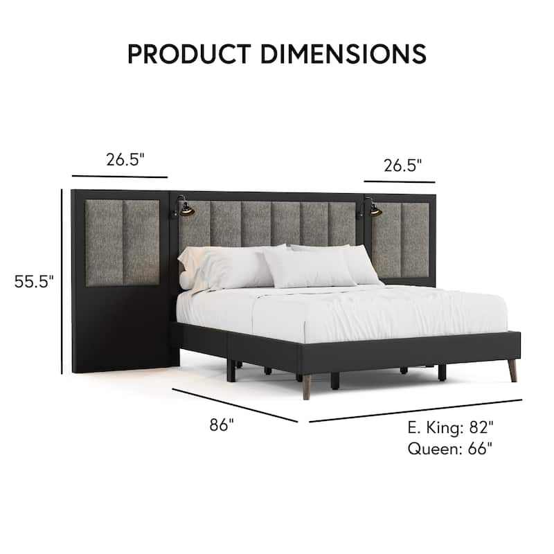 Furniture of America Orelo Modern 5-Piece Dark Brown Extended Wall Panel Bedroom Set with Reading Lights