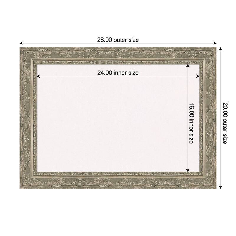 Filigree Silver Framed Cork Board - Bulletin Board, Organization Board, Pin Board - White - 28 x 20 in