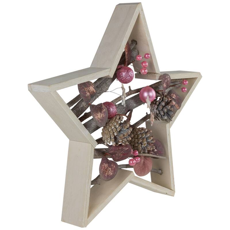 Ornaments and Pinecones Star-Shaped Birch Wood Christmas Decoration - 14.5"
