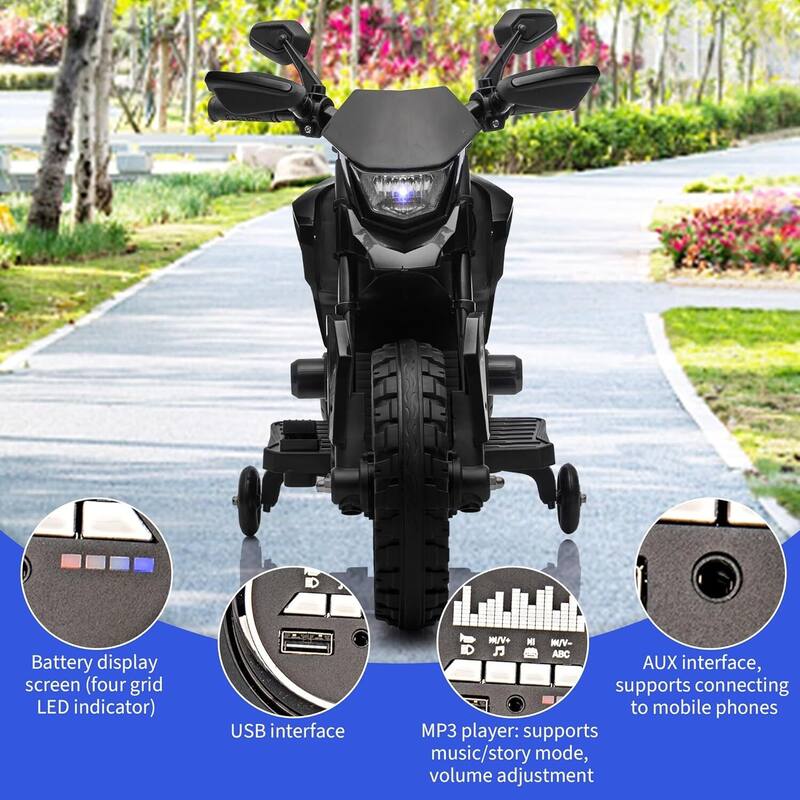 6v Motorcycle for Kids, Ride on Motorcycle with Traning Wheels for Best Kids Gift, Black