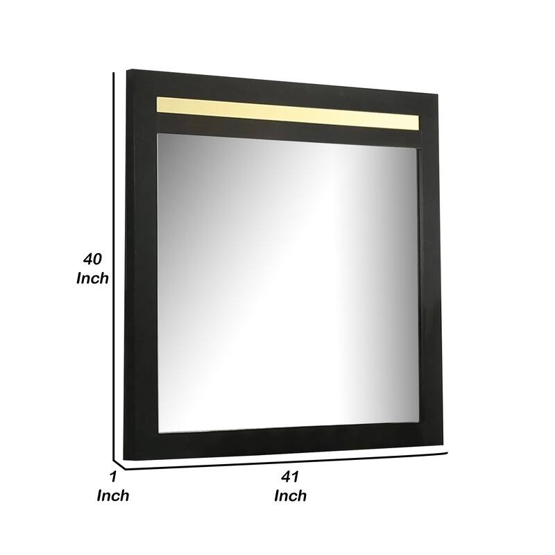 Yoki 41 Inch Dresser Mirror, Modern Glam Black with Gold Acrylic Accents - Black, Gold