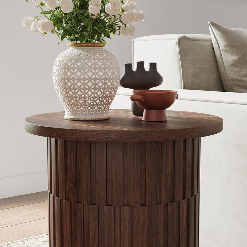 19.69" Modern Minimalist Side Table, MDF, Walnut Veneer