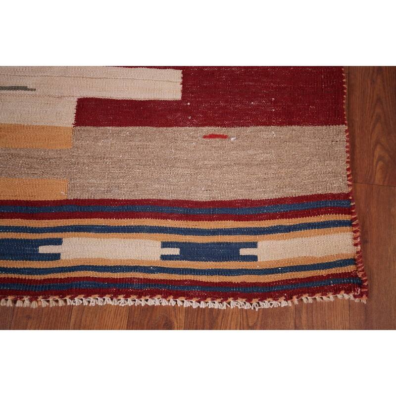 Kilim Qashqai Reversible Persian Vintage Rug Flatweave Wool Carpet - 4'7" X 7'3"