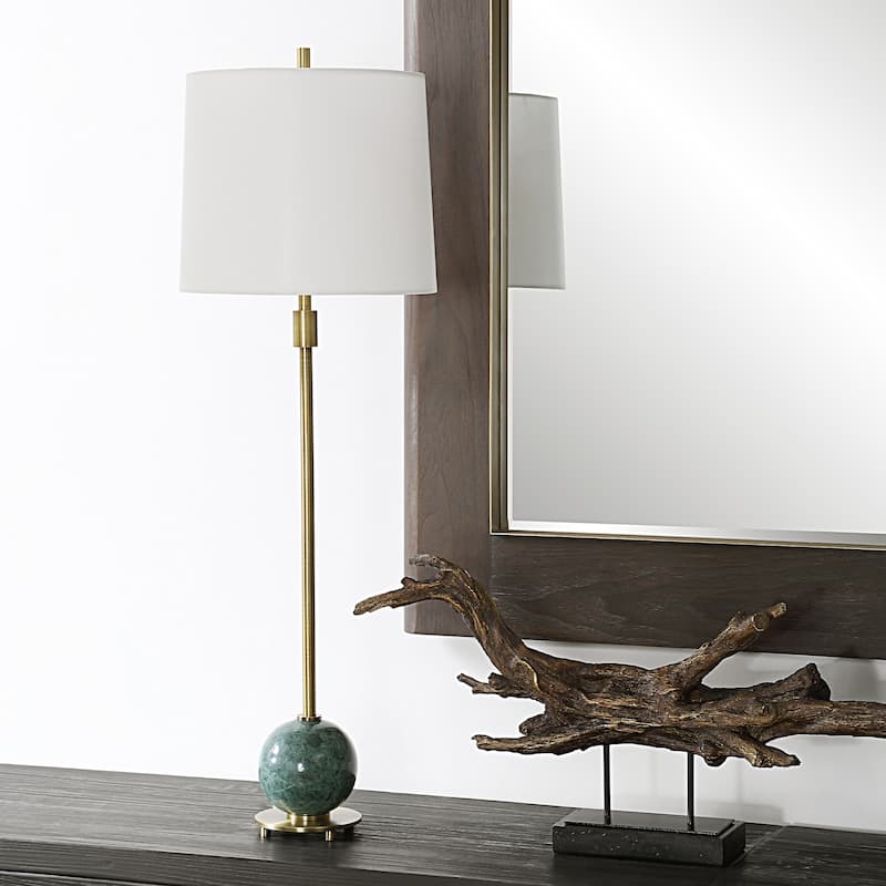 Buffet Lamp with Linen Drum Shade - 36.25" - Brass Finish