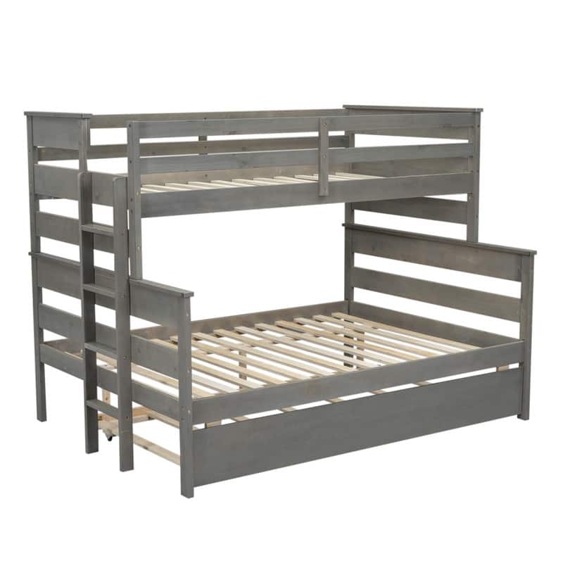 Wood Twin over Full Bunk Bed with Twin Size Trundle