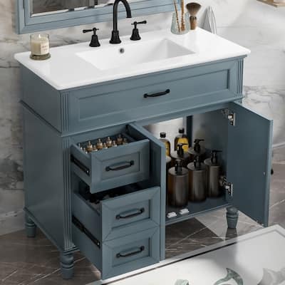 36" Bathroom Vanity with Sink,Drawers, Solid Frame and MDF Board