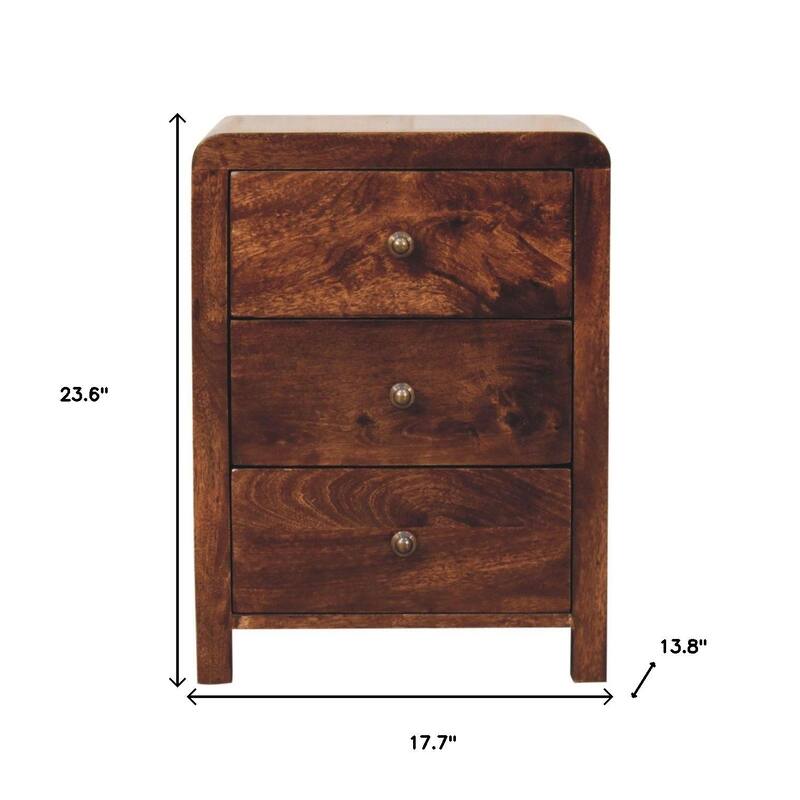 HomeRoots 24" Walnut Solid Wood Three Drawer Nightstand