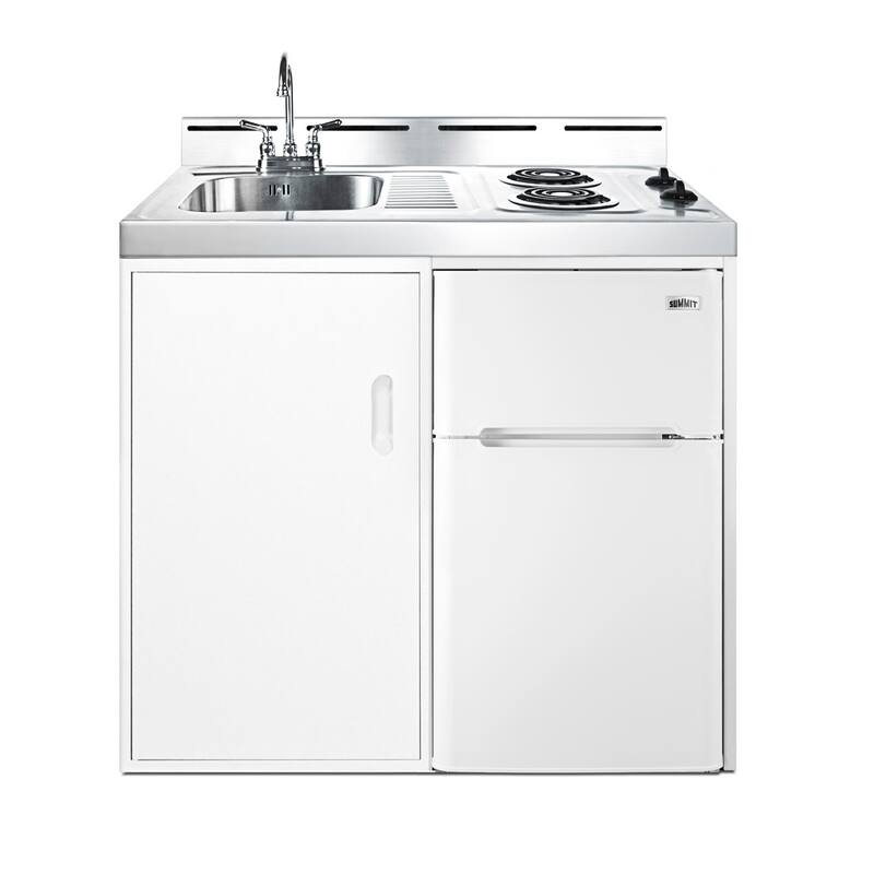 Summit 39 Inch Wide All-In-One Kitchenette with Electric Coil Burners - White / Stainless Steel