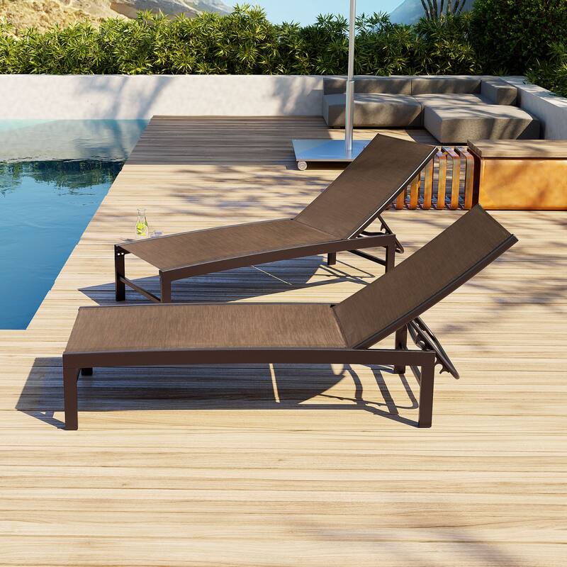 VredHom Outdoor Aluminum Adjustable Chaise Lounge Chairs (Set of 2) - 60.4 in L * 24.6 in W * 16.1/40.8 in H