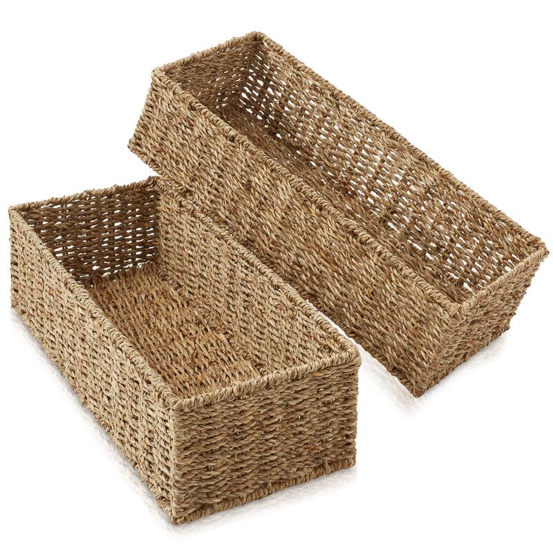 2 Bathroom Storage Baskets SeagrassHyacinth Toilet Paper Bin - Natural - Seagrass - 16" x 6.75" x 4.25"