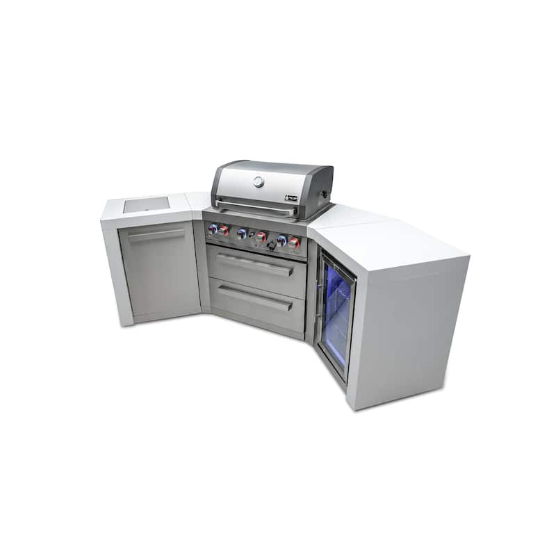 Mont Alpi MAi400-D45FC 4-Burner U-Shaped 45° Corner Deluxe Stainless Steel Outdoor Kitchen Barbecue Island Grill + Refrigerator