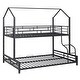 preview thumbnail 9 of 10, Contemporary Design Metal House Bunk Bed with Roof, Safety and Convenience, Twin over Full, Black