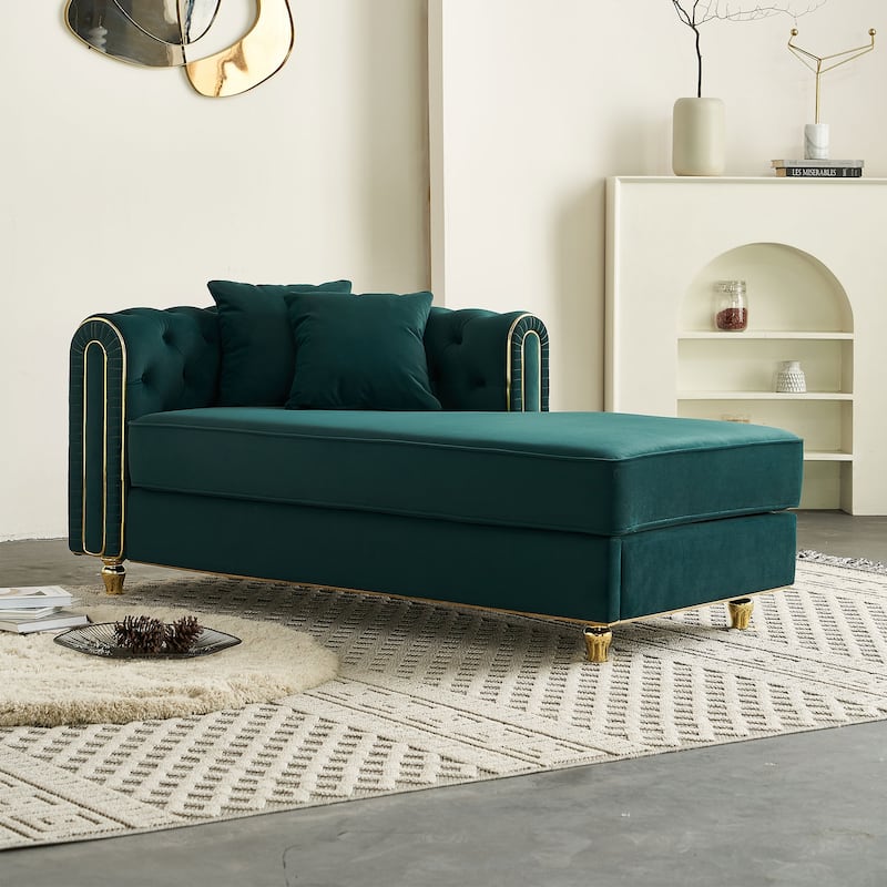 66.9''Velvet Chaise Lounge,Luxury Modern Chaise Furniture,Tufted Back With 2pcs Toss Pillows - Green