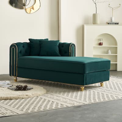 66.9''Velvet Chaise Lounge,Luxury Modern Chaise Furniture,Tufted Back With 2pcs Toss Pillows